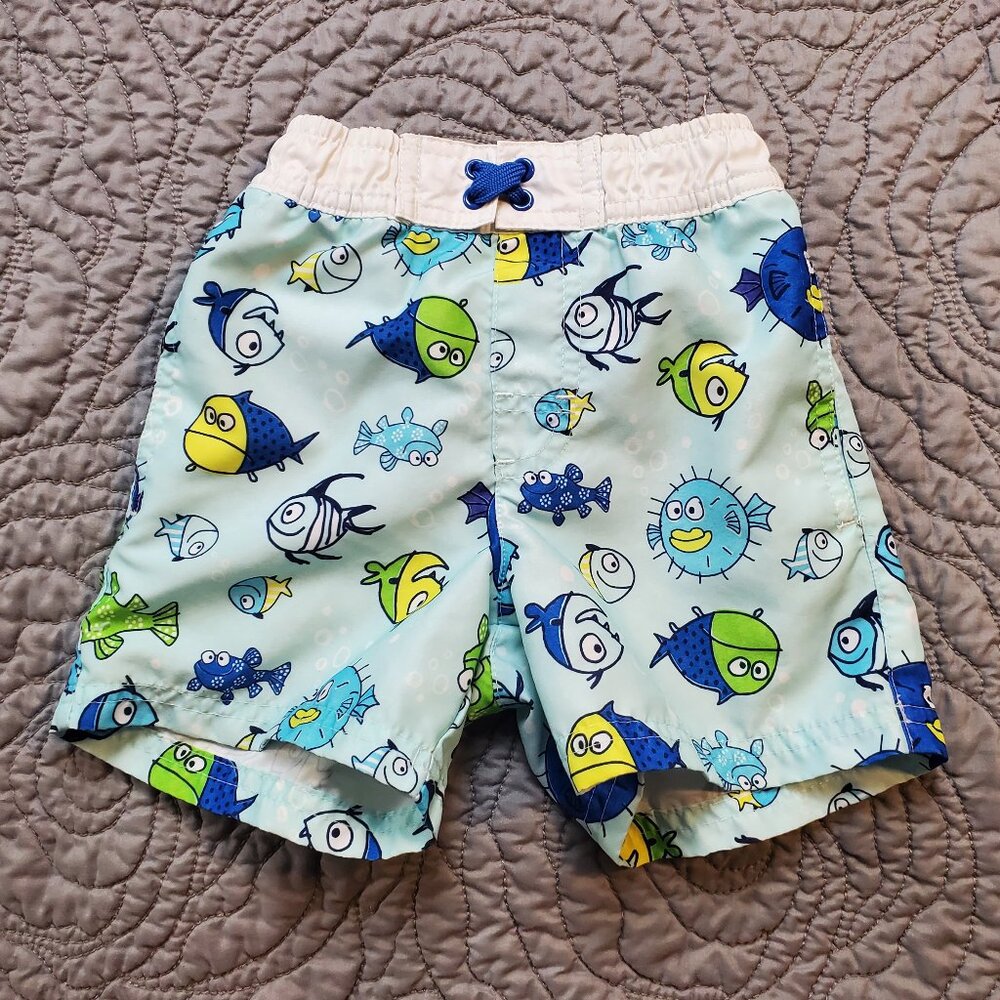 [2T] GEORGE Blue Fish Patterned Toddler Swim Shorts